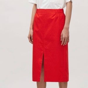 COS Midi Skirt Red Pull On Straight Front Slit Size 2